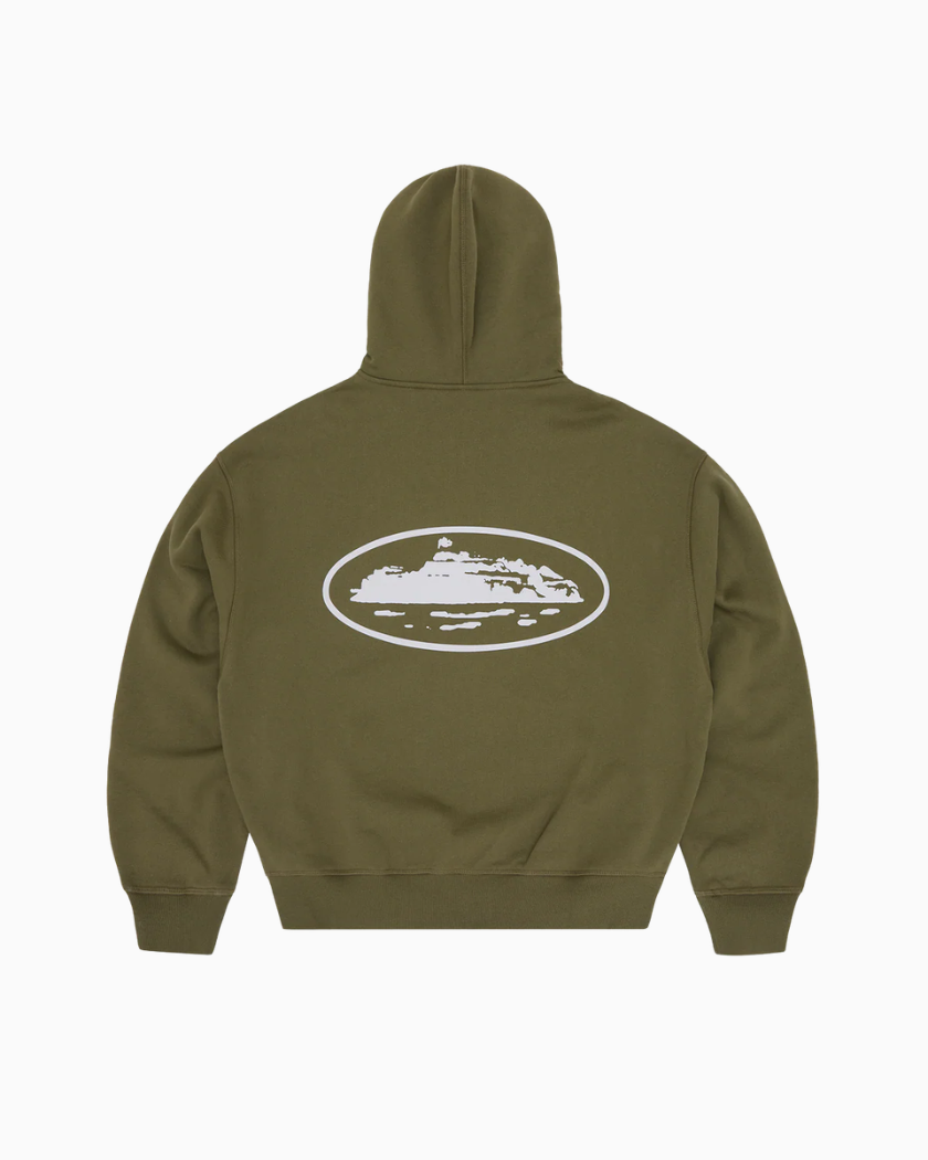 Corteiz Island Puff Pint Zip Hoodie Olive