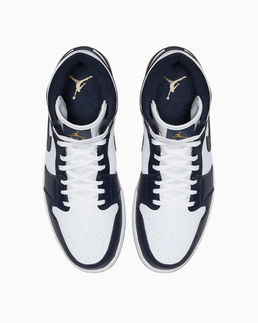 Jordan 1 Mid White Metallic Gold Obsidian
