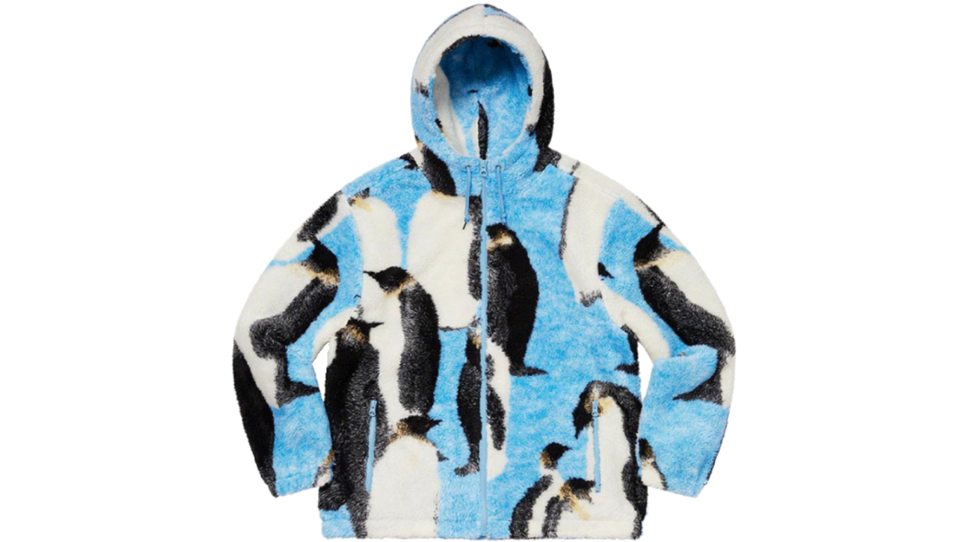 Supreme Penguins Hooded Fleece Jacket Blue