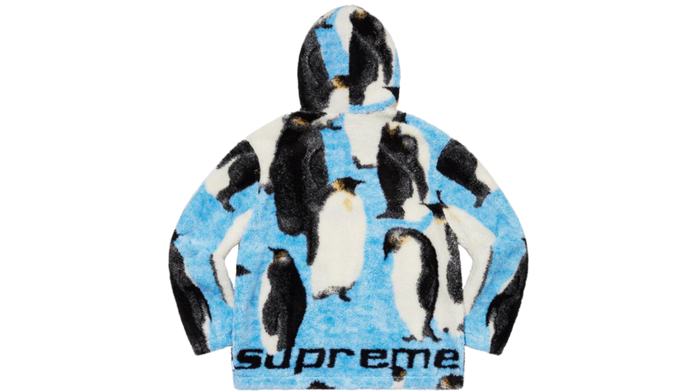Supreme Penguins Hooded Fleece Jacket Blue