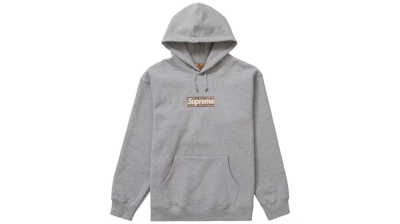 Supreme Burberry Box Logo Hooded Sweatshirt Heather Grey