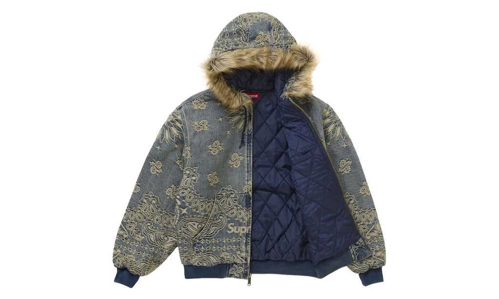 Supreme Bandana Jacquard Denim Hooded Work Jacket Blue